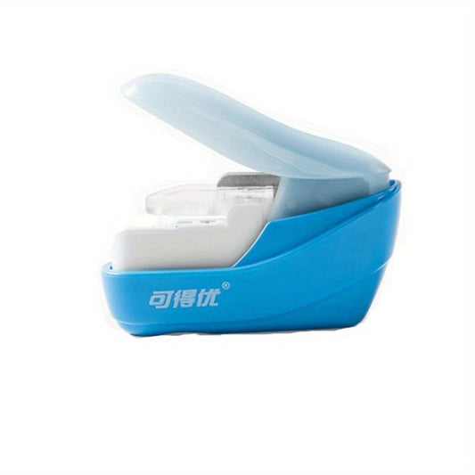 1pc Handheld Staple Free Stapler, Staplers For Desk Swingline, Rotatable Heavy-Duty Staplers, Labor-Saving Stapler Office School Supplies White Blue No Staples Needed 4 Sheet Capacity