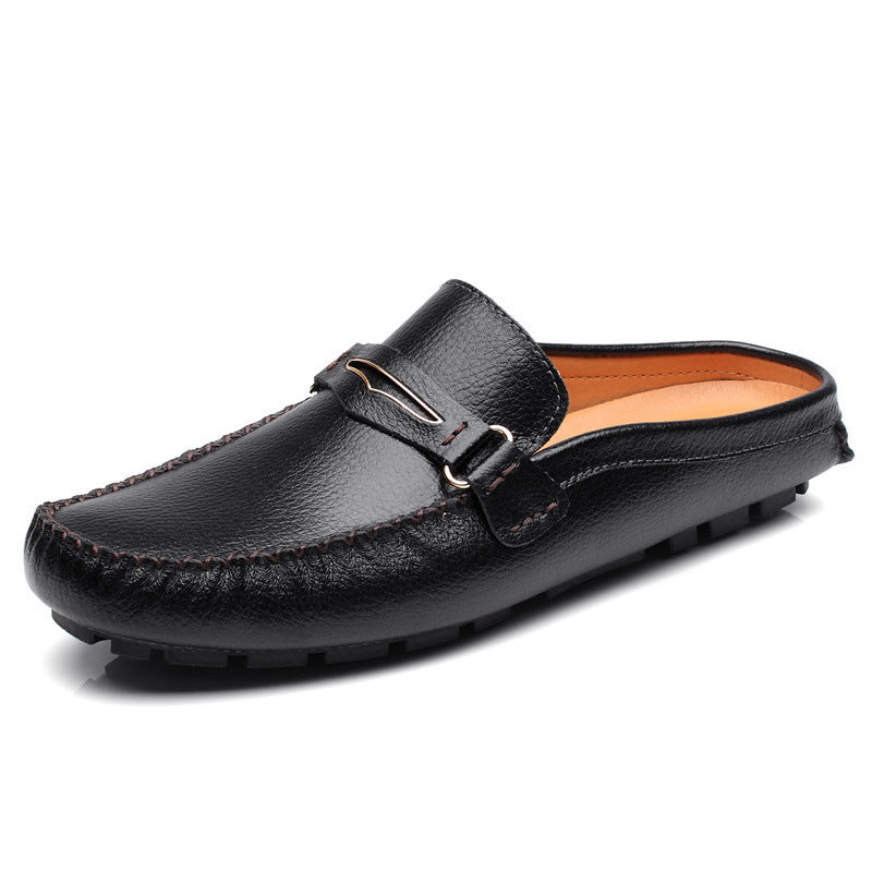 Men Designer Comfortable Slip on Casual Footwear Soft Sole High Quality Genuine Leather Slipper Loafers Summer Male Half Shoes