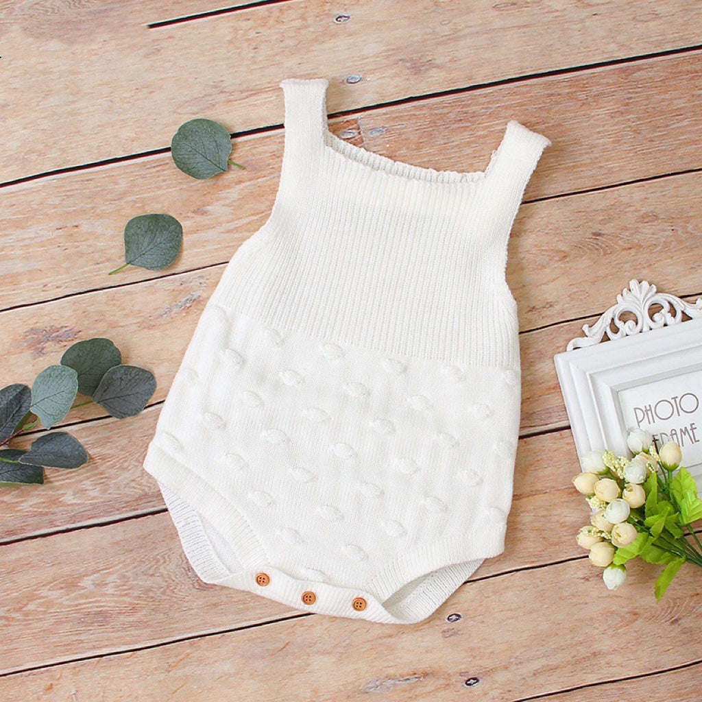 Baby Girl 1pcs Round Point Patched Design Sleeveless Knitted Onesies Bodysuit