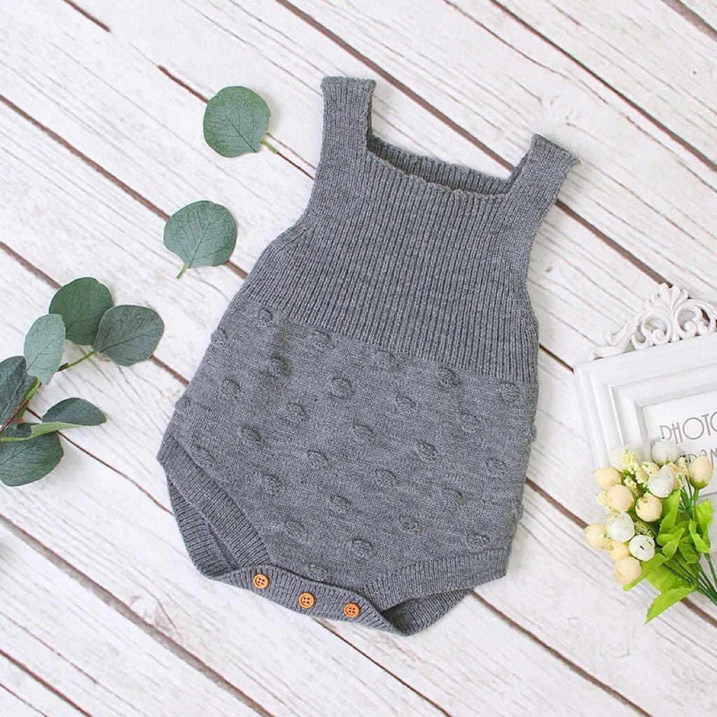 Baby Girl 1pcs Round Point Patched Design Sleeveless Knitted Onesies Bodysuit