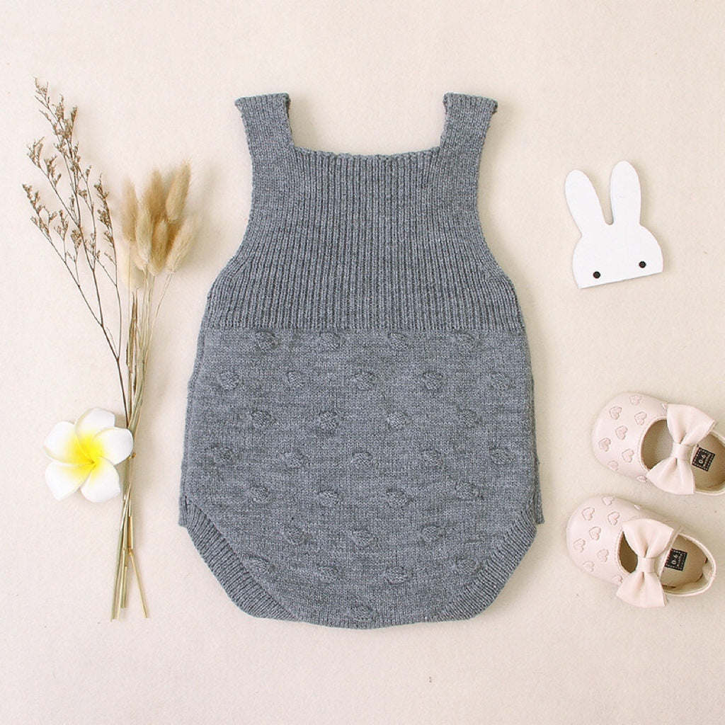 Baby Girl 1pcs Round Point Patched Design Sleeveless Knitted Onesies Bodysuit