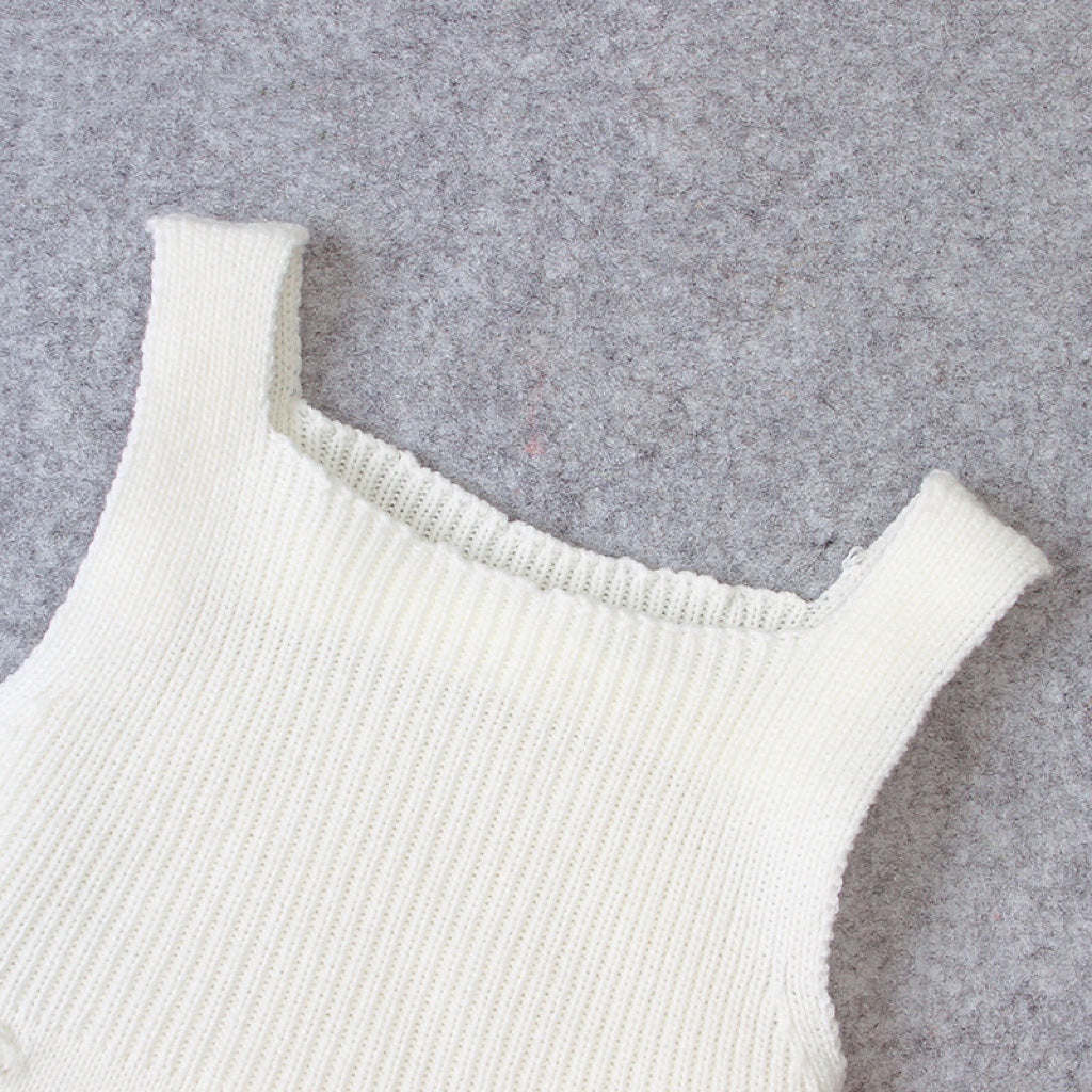 Baby Girl 1pcs Round Point Patched Design Sleeveless Knitted Onesies Bodysuit