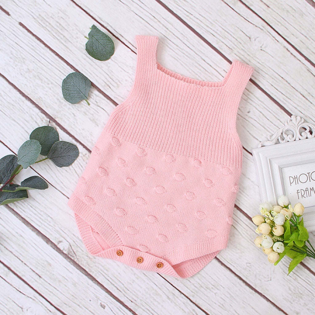 Baby Girl 1pcs Round Point Patched Design Sleeveless Knitted Onesies Bodysuit