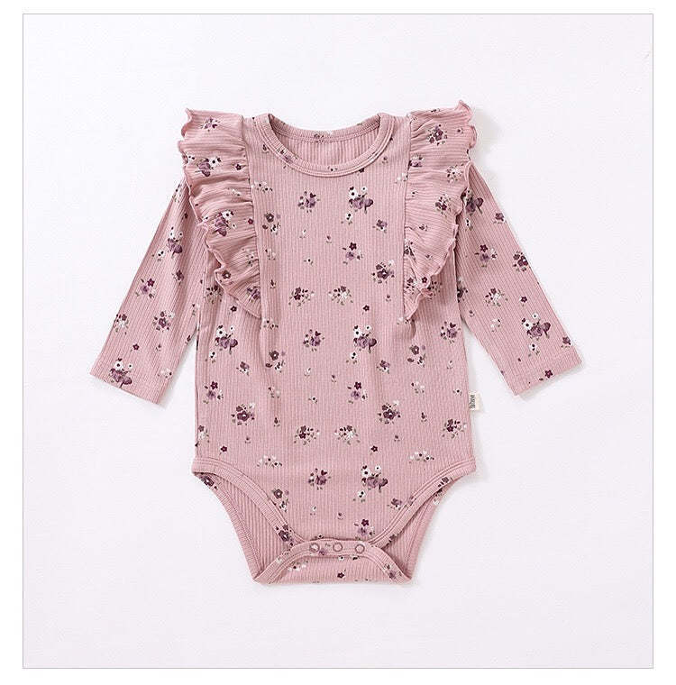 Baby Girl Ditsy Flower Pattern Ruffle Design Onesies With Pants Sets