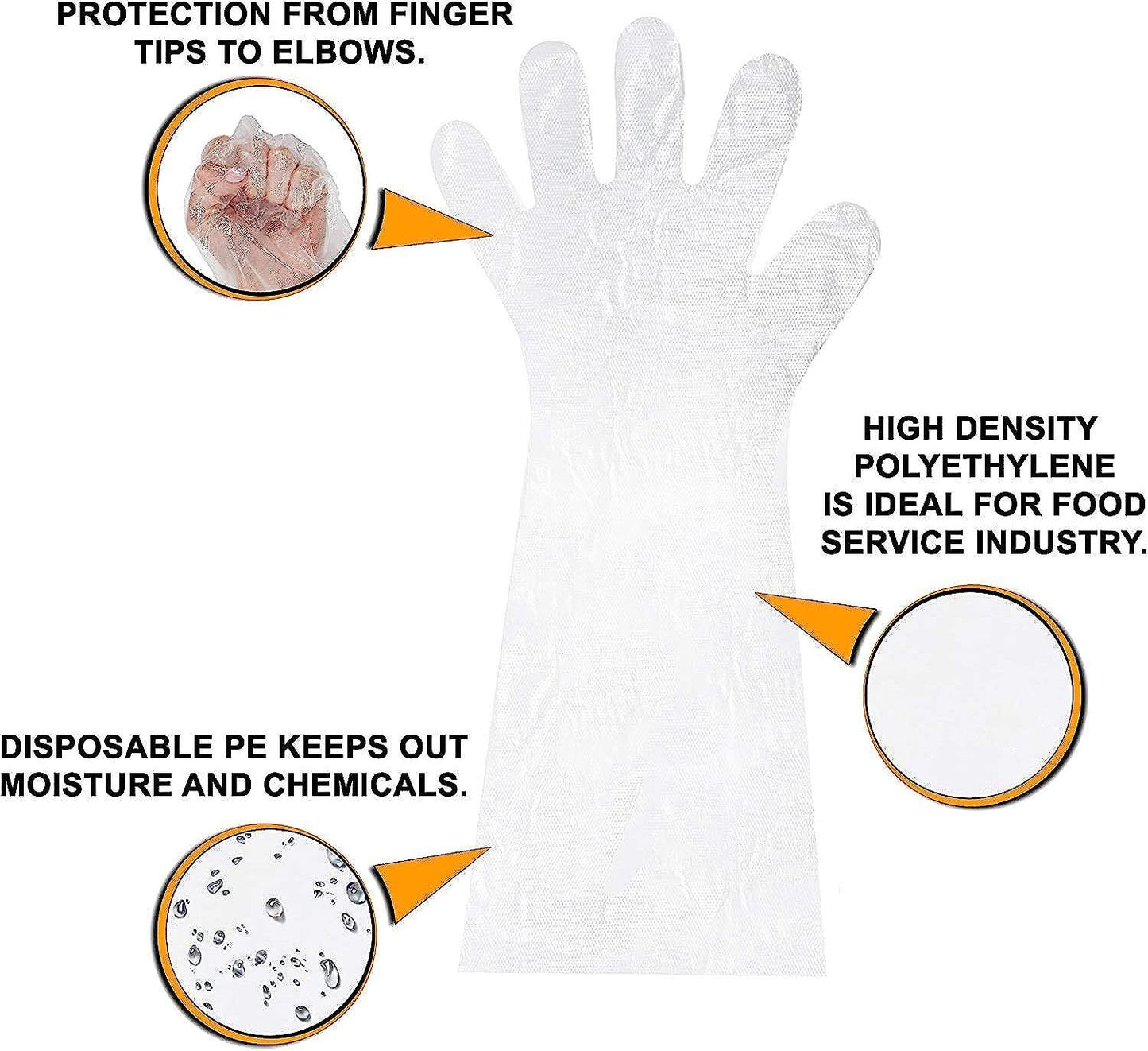 Disposable Food Gloves 22"; Pack of 1000 Clear Plastic Gloves for Food Handling; 1.1 mil Thick Poly Food Prep Gloves Disposable; Safe Plastic Food Gloves Disposable; Food Service Gloves Disposable