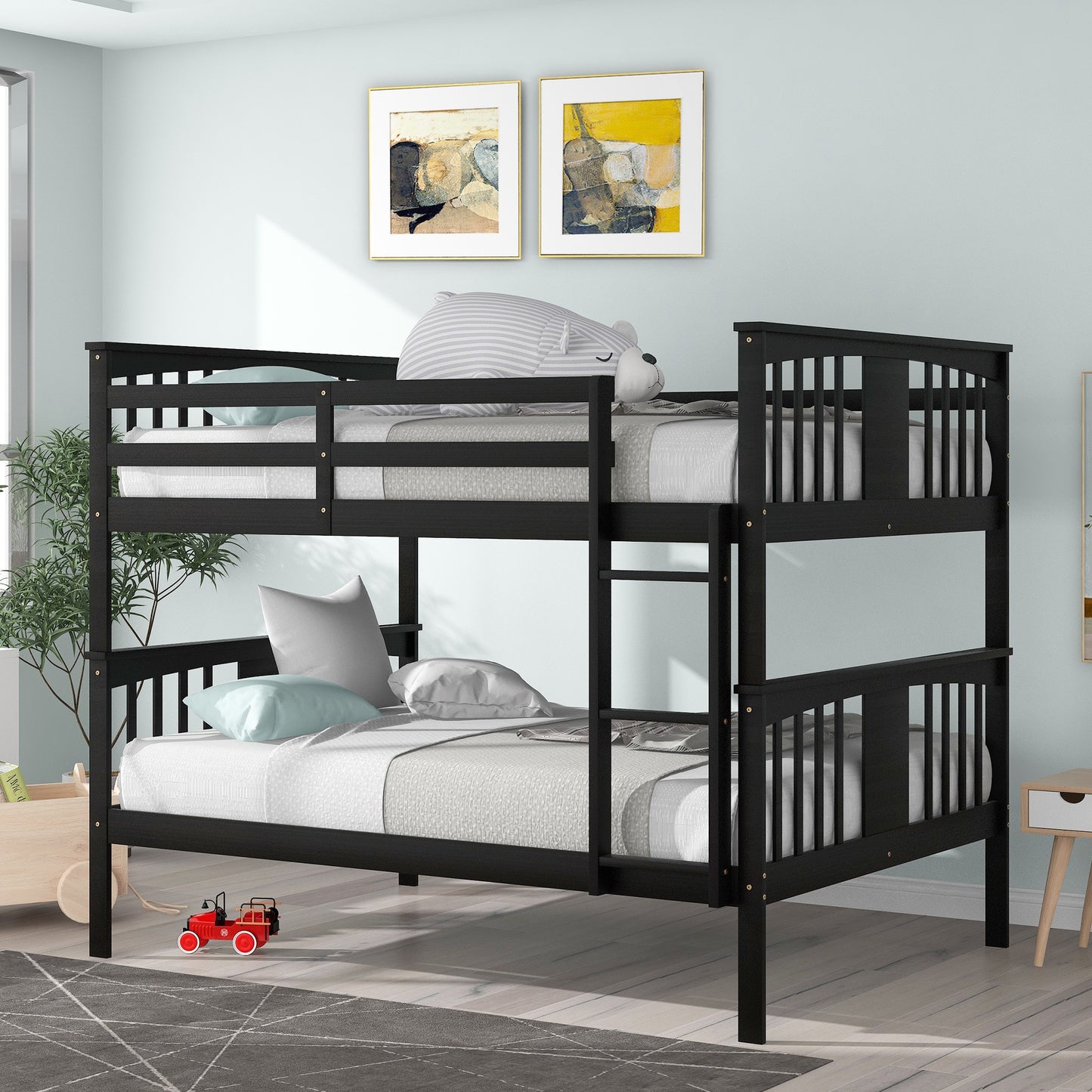 Full over Full Bunk Bed with Ladder for Bedroom;  Guest Room Furniture