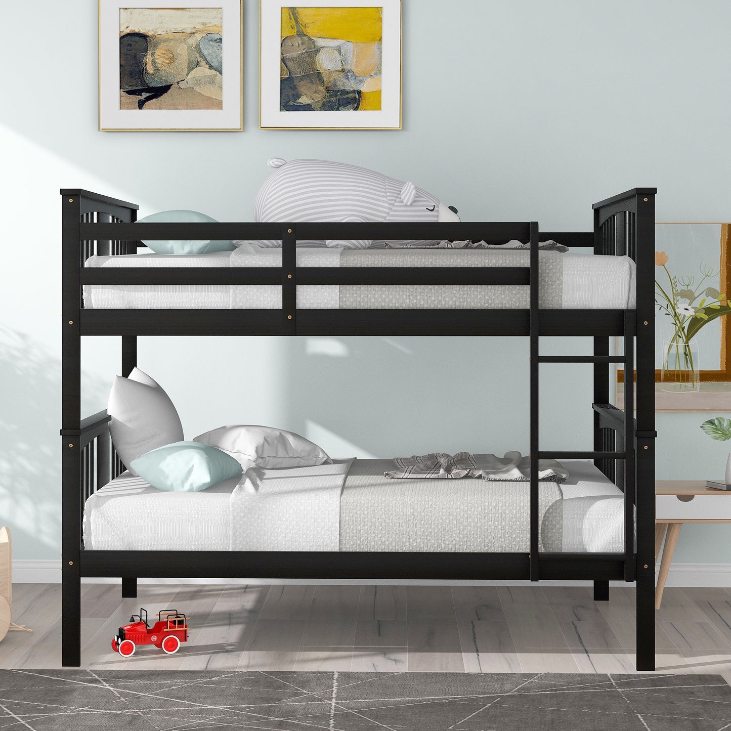 Full over Full Bunk Bed with Ladder for Bedroom;  Guest Room Furniture