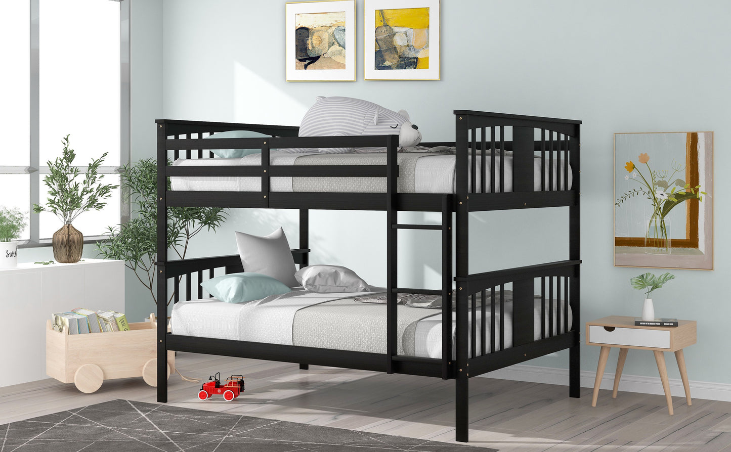 Full over Full Bunk Bed with Ladder for Bedroom;  Guest Room Furniture