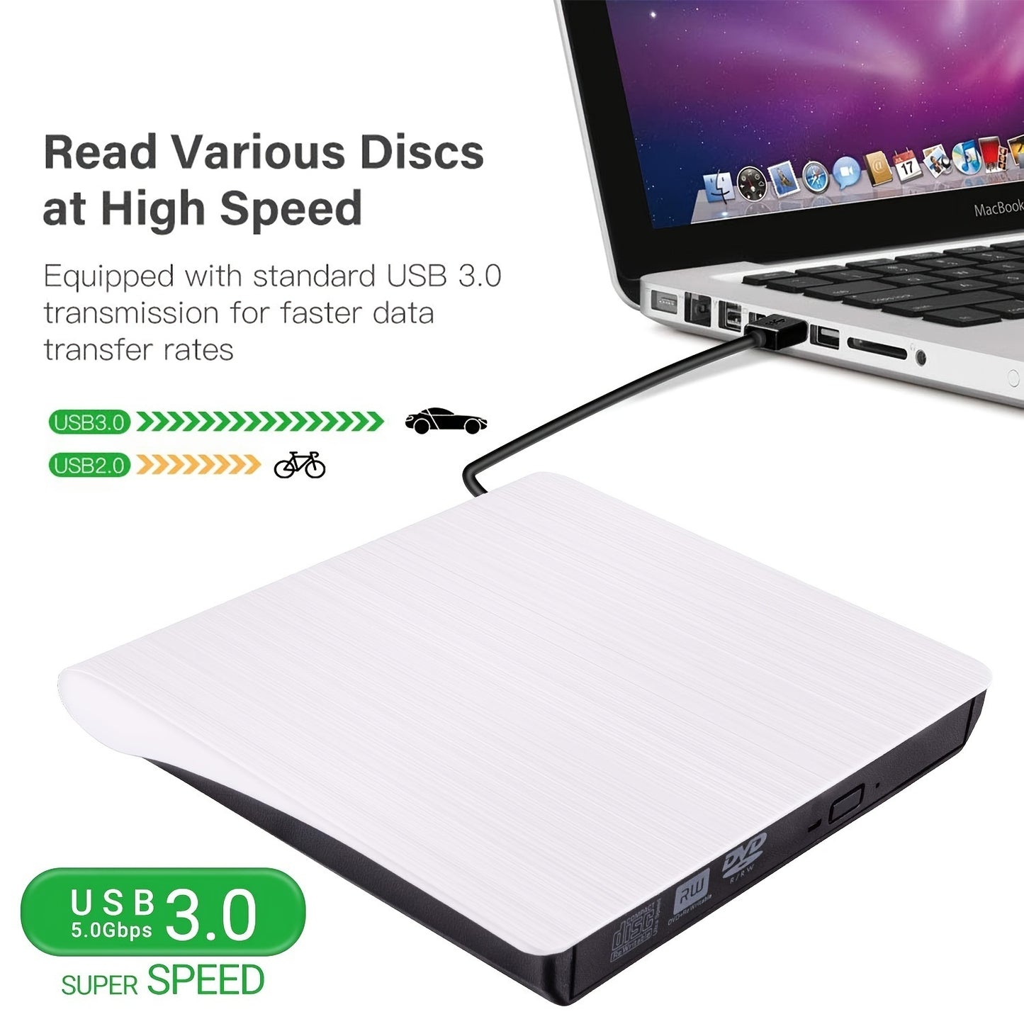 External DVD CD Drive; USB 3.0 Portable CD DVD +/-RW Drive; Slim DVD/CD ROM Rewriter Burner High Speed Data Transfer Compatible With Laptop Desktop PC MacBook Windows 7/8/10/11/XP/Vista/Linux OS