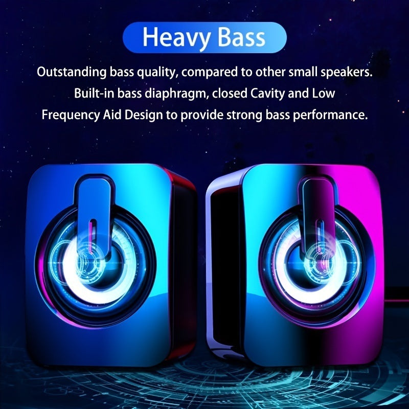 Computer Desktop Speaker Computer Speaker HIFI Stereo Microphone USB Cable Desktop Computer Speaker With LED Light Christmas Gift For Women/Kids/Children/Men/Adults