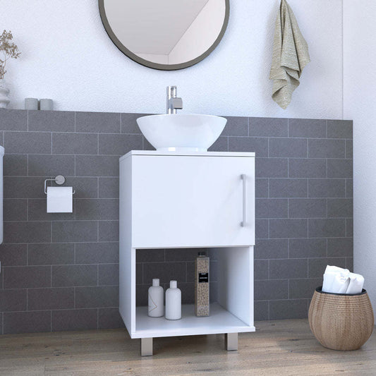 Single Bathroom Vanity Pigmag, One Open Shelf, Single Door Cabinet, White Finish