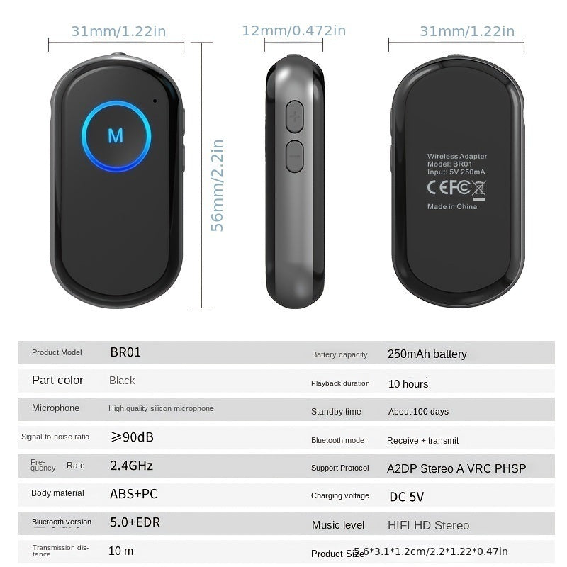 5.0 BT Wireless Audio Receiver Transmitter; Car Atmosphere Light Handsfree Call USB BT Adapter