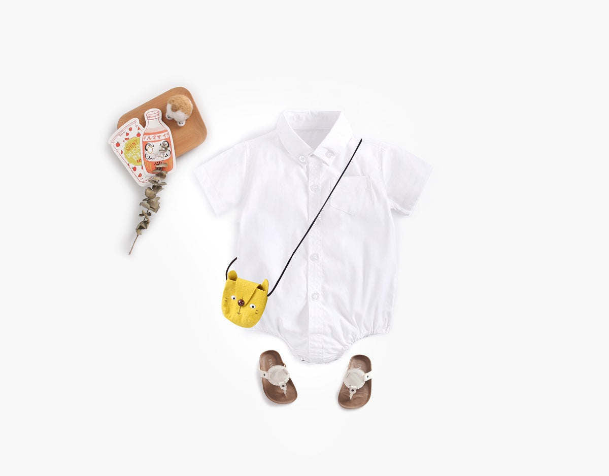 Baby Boy Solid Color Buttoned Shirt With Pockets Short Sleeve Onesies Online In Summer