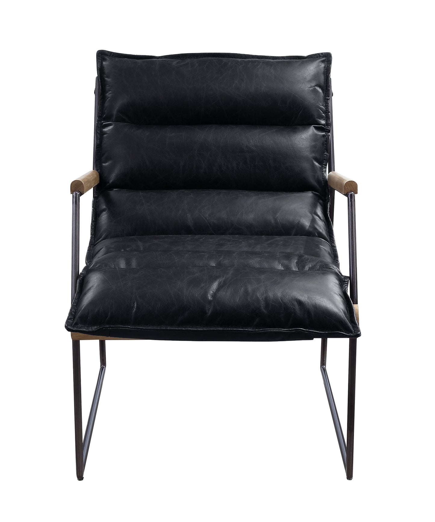 ACME Luberzo Accent Chair in Distress Espresso Top Grain Leather & Matt Iron Finish 59946