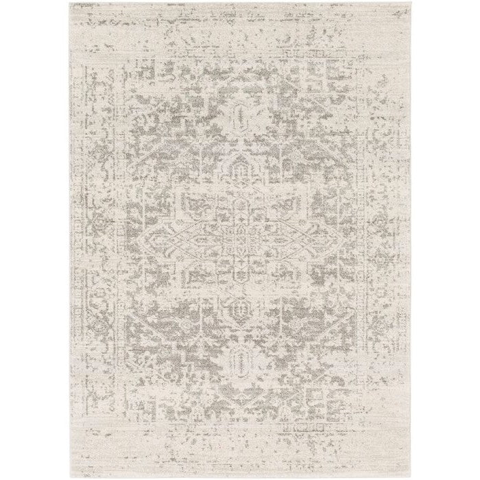 3' x 5' Distressed Oriental Area Rug in Light Grey / Beige