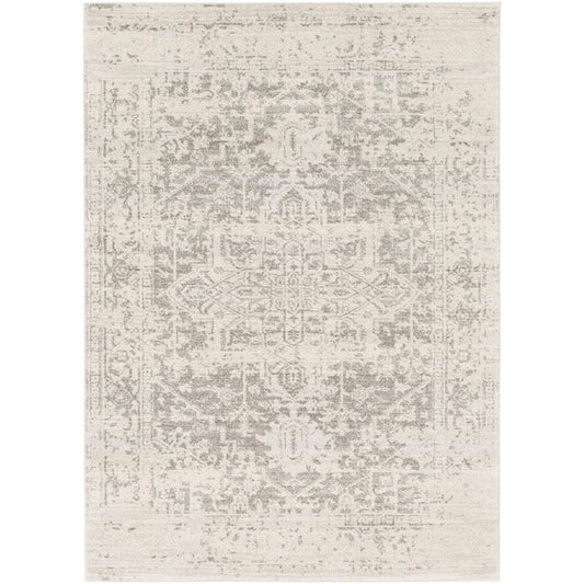 3' x 5' Distressed Oriental Area Rug in Light Grey / Beige