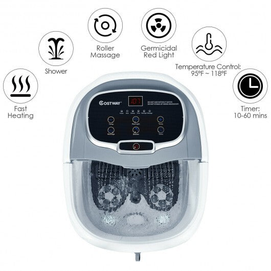 Portable All-In-One Heated Foot Bubble Spa Bath Motorized Massager-Gray - Color: Gray