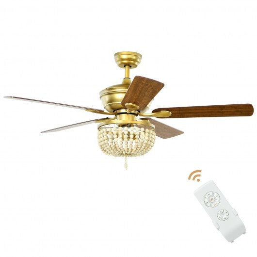 52 Inch Retro Ceiling Fan Light with Reversible Blades Remote Control-Golden - Color: Golden