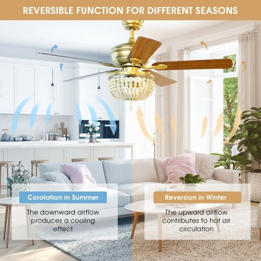 52 Inch Retro Ceiling Fan Light with Reversible Blades Remote Control-Golden - Color: Golden