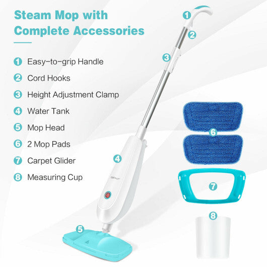 1100 W Electric Steam Mop with Water Tank for Carpet-Turquoise - Color: Turquoise