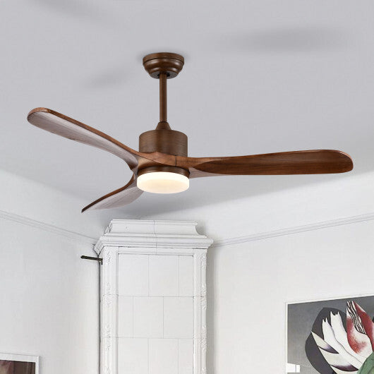 52 Inch Reversible Ceiling Fan with LED Light and Adjustable Temperature-Brown - Color: Brown