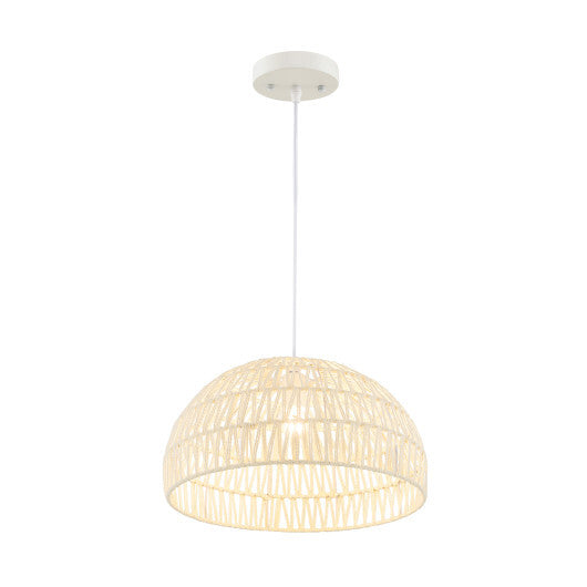 Farmhouse Rattan Pendant Lights with Adjustable Hanging Rope-Beige - Color: Beige