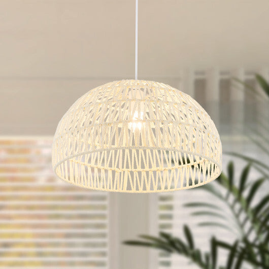 Farmhouse Rattan Pendant Lights with Adjustable Hanging Rope-Beige - Color: Beige