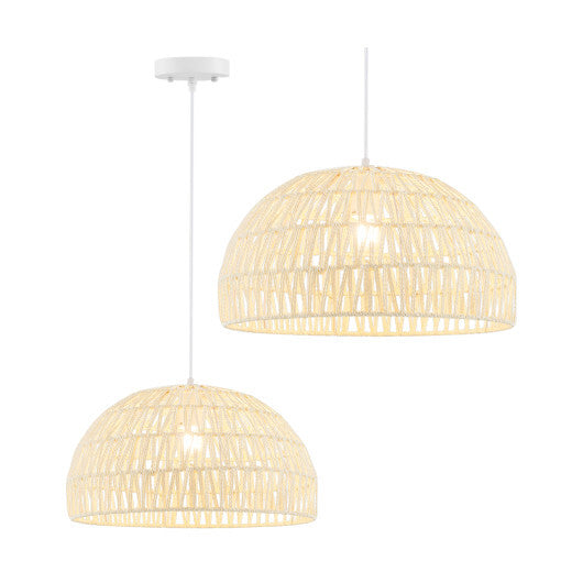 Farmhouse Rattan Pendant Lights with Adjustable Hanging Rope-Beige - Color: Beige