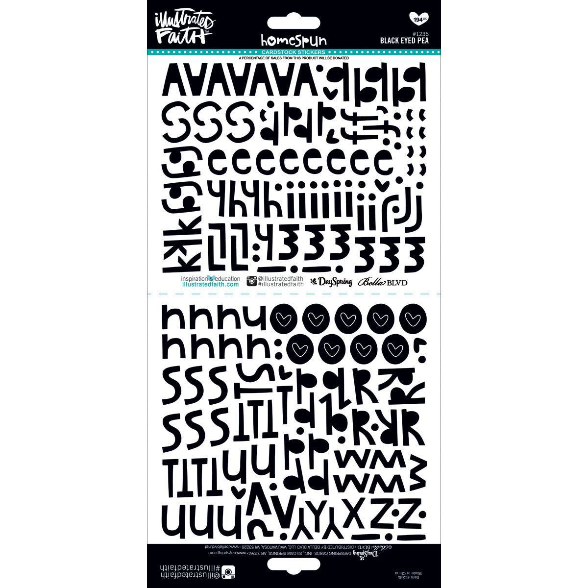 Illustrated Faith Cardstock Stickers Alphabet Homespun Black Eyed Pea