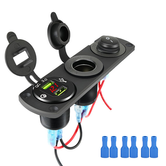 12-24v Rv Car Charger Socket Cigarette Lighter Waterproof Switch Combination Qc3.0 Quick Charge Dual Usb Socket red