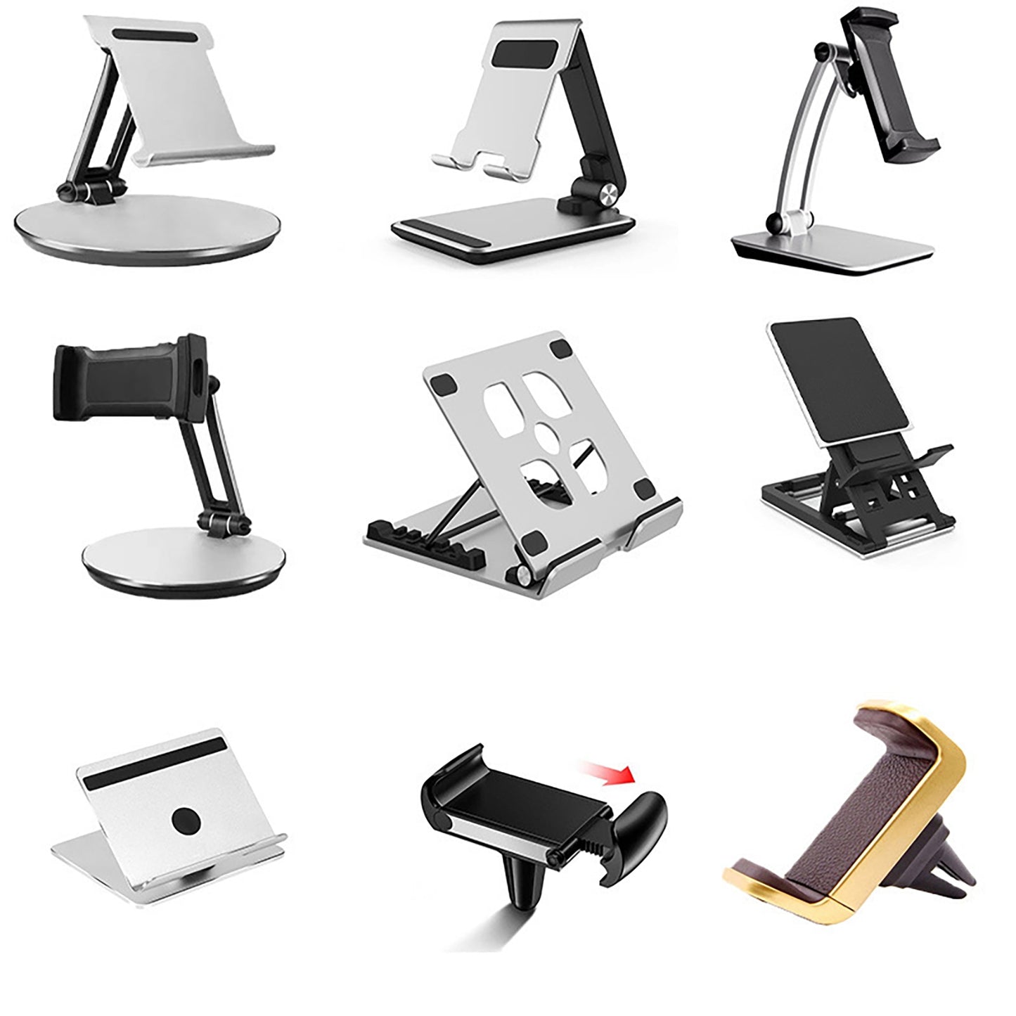 Folding Mobile Phone Stand Tablet Holder 360Adjustable Cell Phone Stand Holder Aluminum Alloy Phone Rack Office Desk Accessories For Cell Phone Tablet Portable Monitor TM-06 (black)