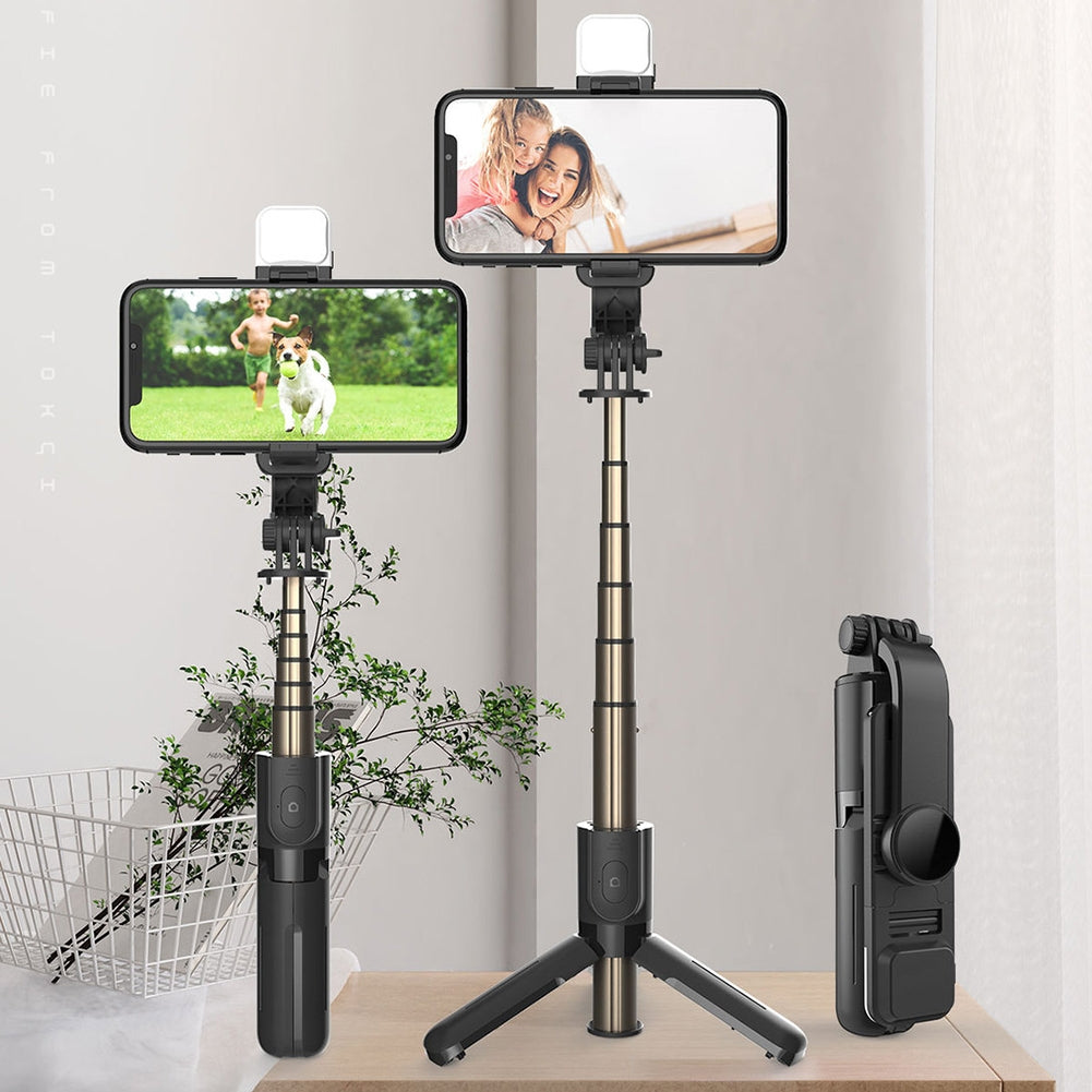 Selfie Stick Tripod Extendable Phones Selfie Extension Rod Portable Lightweight Phone Tripod Stand With Fill Light 360-Degree Rotation For Face Time Zoom Meeting L10S aluminum alloy white