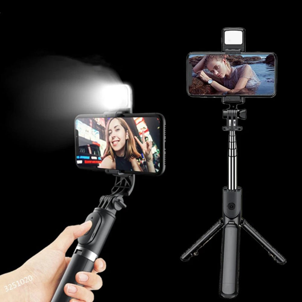 Selfie Stick Tripod Extendable Phones Selfie Extension Rod Portable Lightweight Phone Tripod Stand With Fill Light 360-Degree Rotation For Face Time Zoom Meeting L10S aluminum alloy white