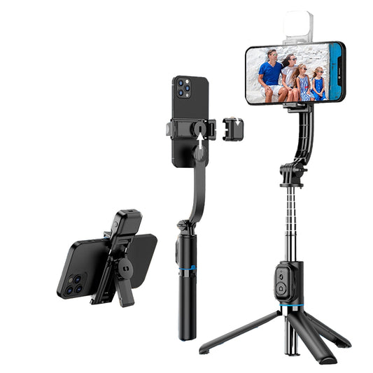 Portable Selfie Stick Phone Tripod Quick Assembly 7 Sections Expansion Selfie Rod Mobile Phone Selfie Stick Stable TripodCell Phone Tripod Support For Travel Video Recording C01S bracket with light black