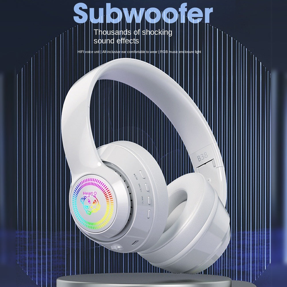 Head-mounted Bluetooth Headphones Hd Noise Reduction Subwoofer Wireless Luminous Gaming Headset Pearl White