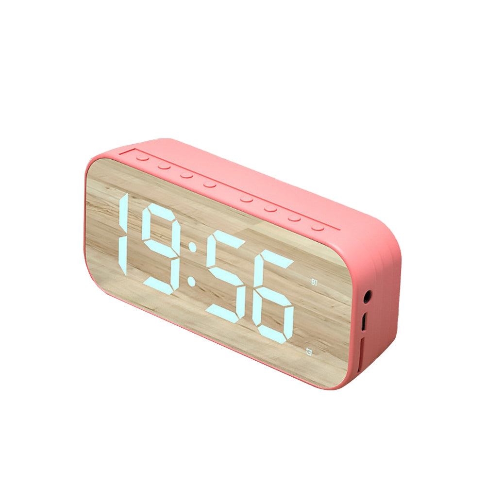 Portable Speaker, Stereo Sound Speaker Clock, TF Card 3.5mm AUX Cable Player Digital Alarm Clock Mirror Display Black