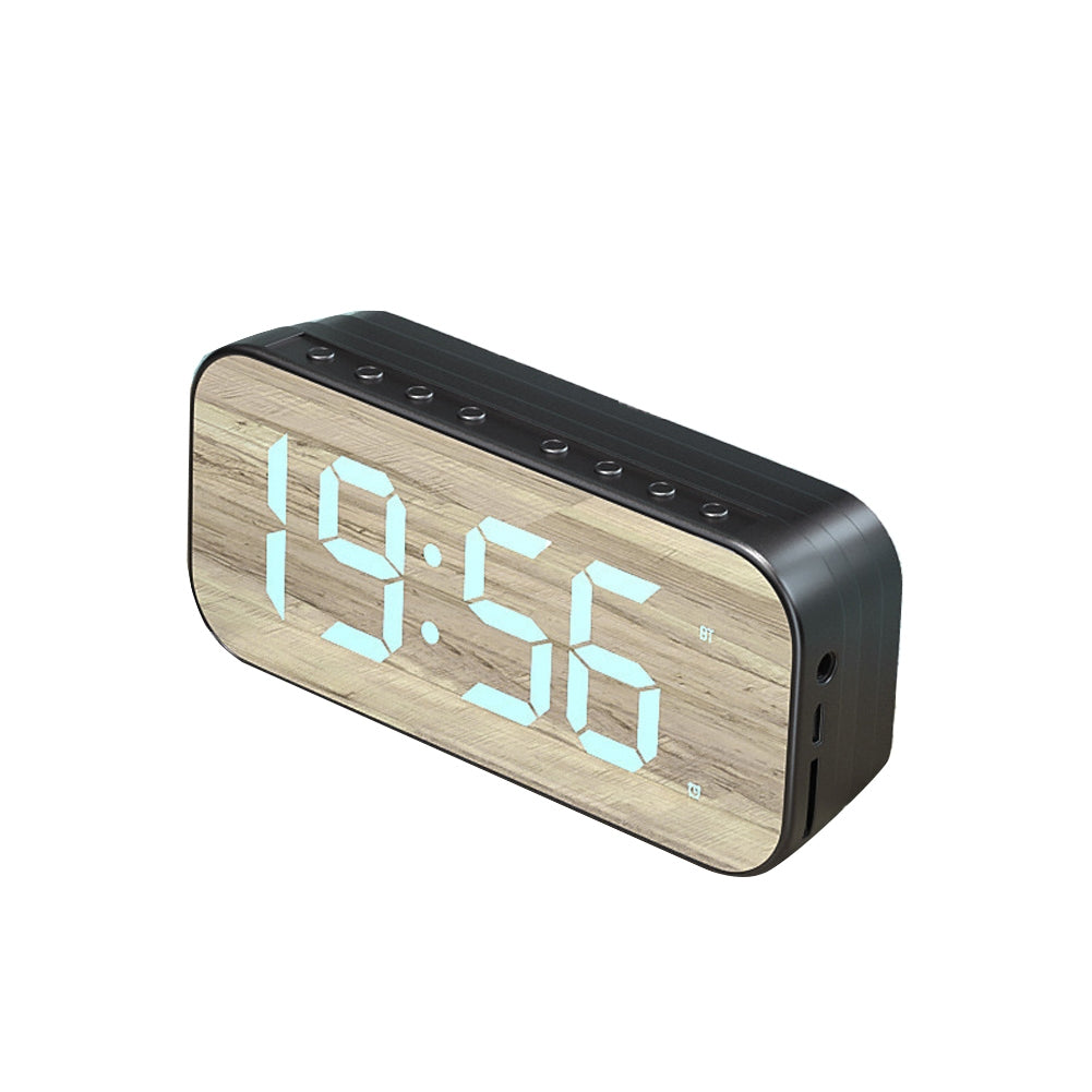 Portable Speaker, Stereo Sound Speaker Clock, TF Card 3.5mm AUX Cable Player Digital Alarm Clock Mirror Display Black