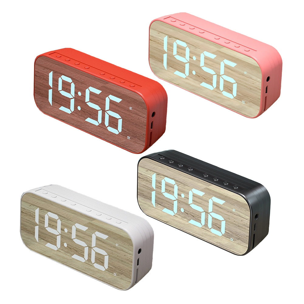 Portable Speaker, Stereo Sound Speaker Clock, TF Card 3.5mm AUX Cable Player Digital Alarm Clock Mirror Display Black