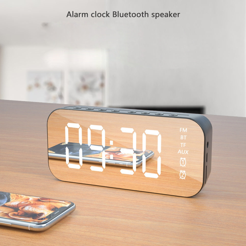 Portable Speaker, Stereo Sound Speaker Clock, TF Card 3.5mm AUX Cable Player Digital Alarm Clock Mirror Display Black