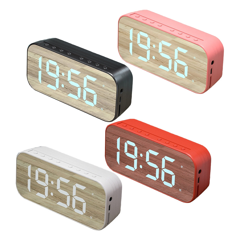 Portable Speaker, Stereo Sound Speaker Clock, TF Card 3.5mm AUX Cable Player Digital Alarm Clock Mirror Display Black