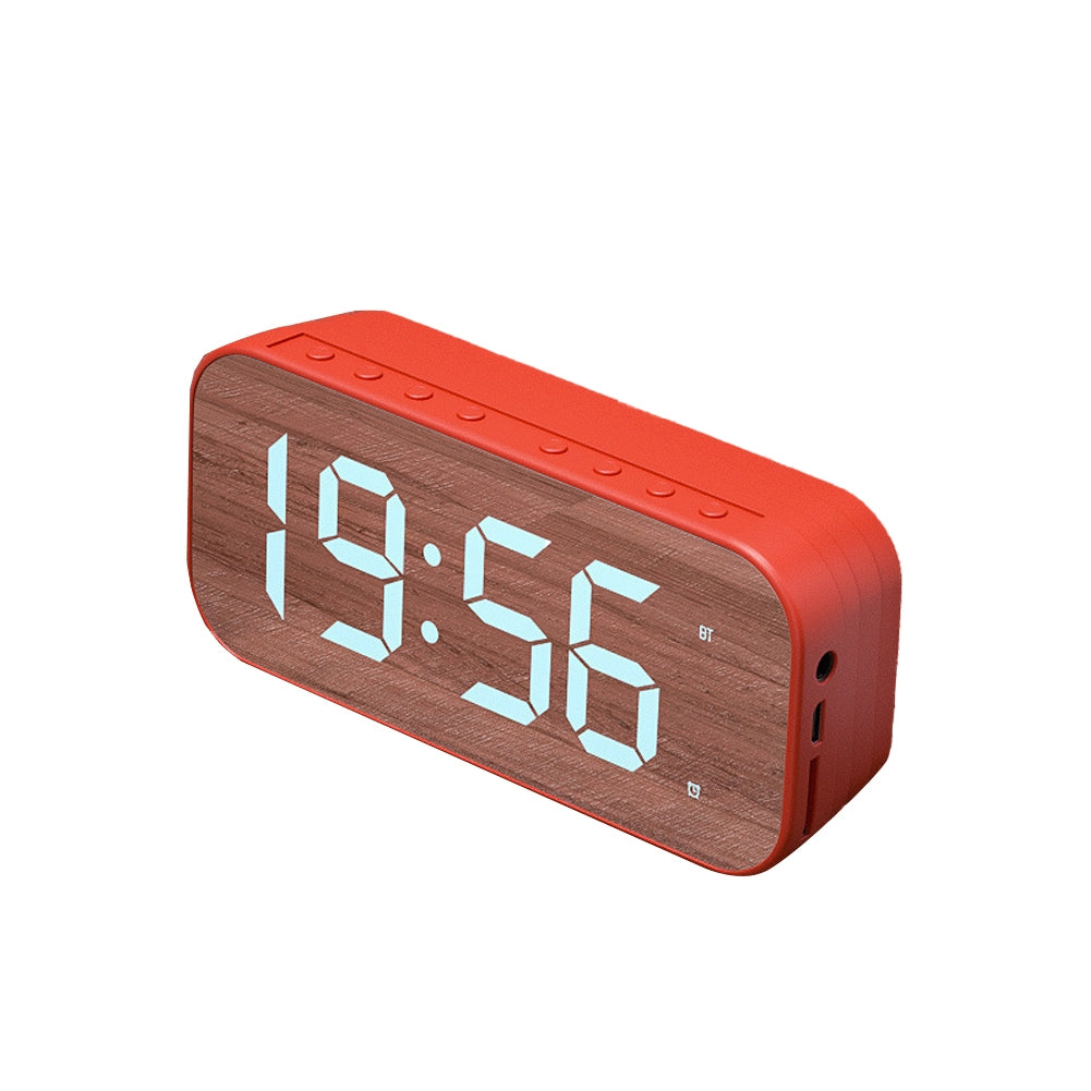 Portable Speaker, Stereo Sound Speaker Clock, TF Card 3.5mm AUX Cable Player Digital Alarm Clock Mirror Display Black