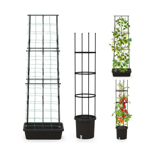 2 Pack Garden Planters with Trellis Cucumber Trellis Tomato Cage-Black - Color: Black