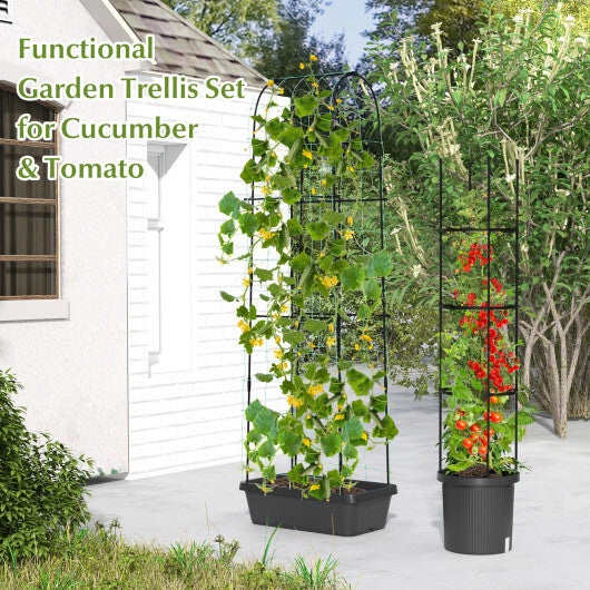 2 Pack Garden Planters with Trellis Cucumber Trellis Tomato Cage-Black - Color: Black