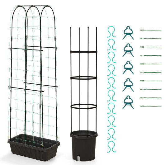 2 Pack Garden Planters with Trellis Cucumber Trellis Tomato Cage-Black - Color: Black