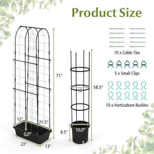 2 Pack Garden Planters with Trellis Cucumber Trellis Tomato Cage-Black - Color: Black