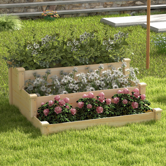 3-Tier Wooden Raised Garden Bed for Backyard Patio Gardening - Color: Natural