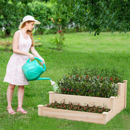 3-Tier Wooden Raised Garden Bed for Backyard Patio Gardening - Color: Natural