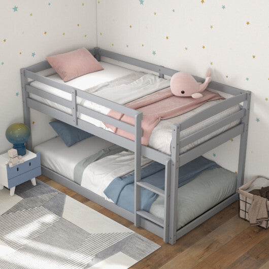 Twin Size Bunk Bed with High Guardrails and Integrated Ladder-Gray - Color: Gray - Size: Twin Size