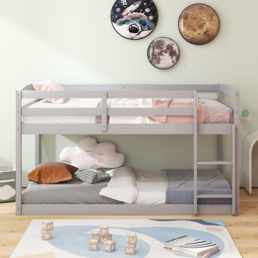 Twin Size Bunk Bed with High Guardrails and Integrated Ladder-Gray - Color: Gray - Size: Twin Size