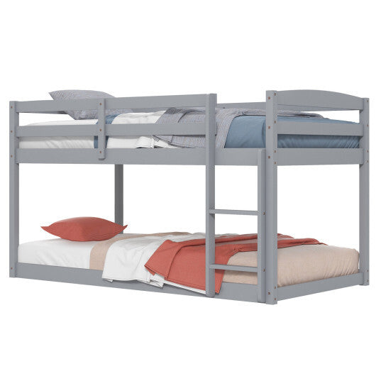 Twin Size Bunk Bed with High Guardrails and Integrated Ladder-Gray - Color: Gray - Size: Twin Size